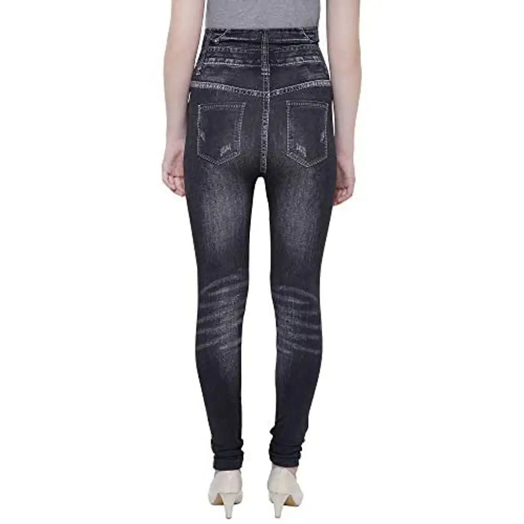 BIZZARE Women's Poly Cotton Casual Denim Look Stretchable Jeggings (Black; Free Size 28-34 Waist) OrderMeFirst