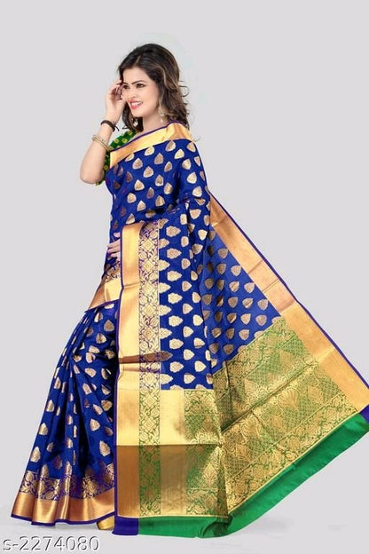 Banarasi Banarasi Silk Blue Jaquard Saree With Blouse OrderMeFirst