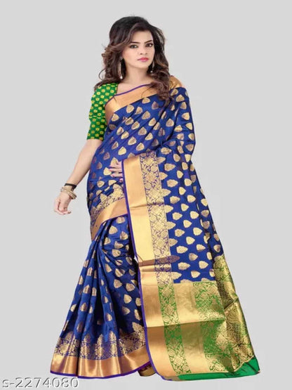 Banarasi Banarasi Silk Blue Jaquard Saree With Blouse OrderMeFirst