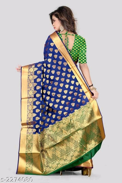 Banarasi Banarasi Silk Blue Jaquard Saree With Blouse OrderMeFirst