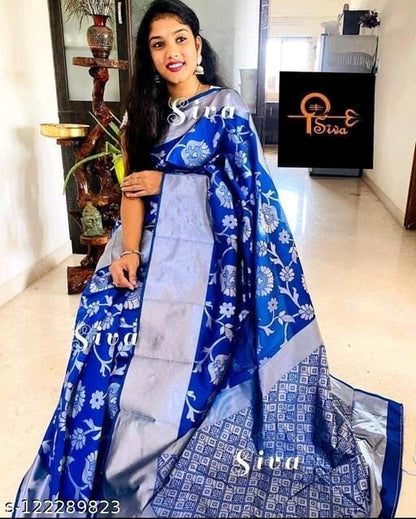 Banarasi Silk Aqua Blue Jacquard Saree With Blouse OrderMeFirst