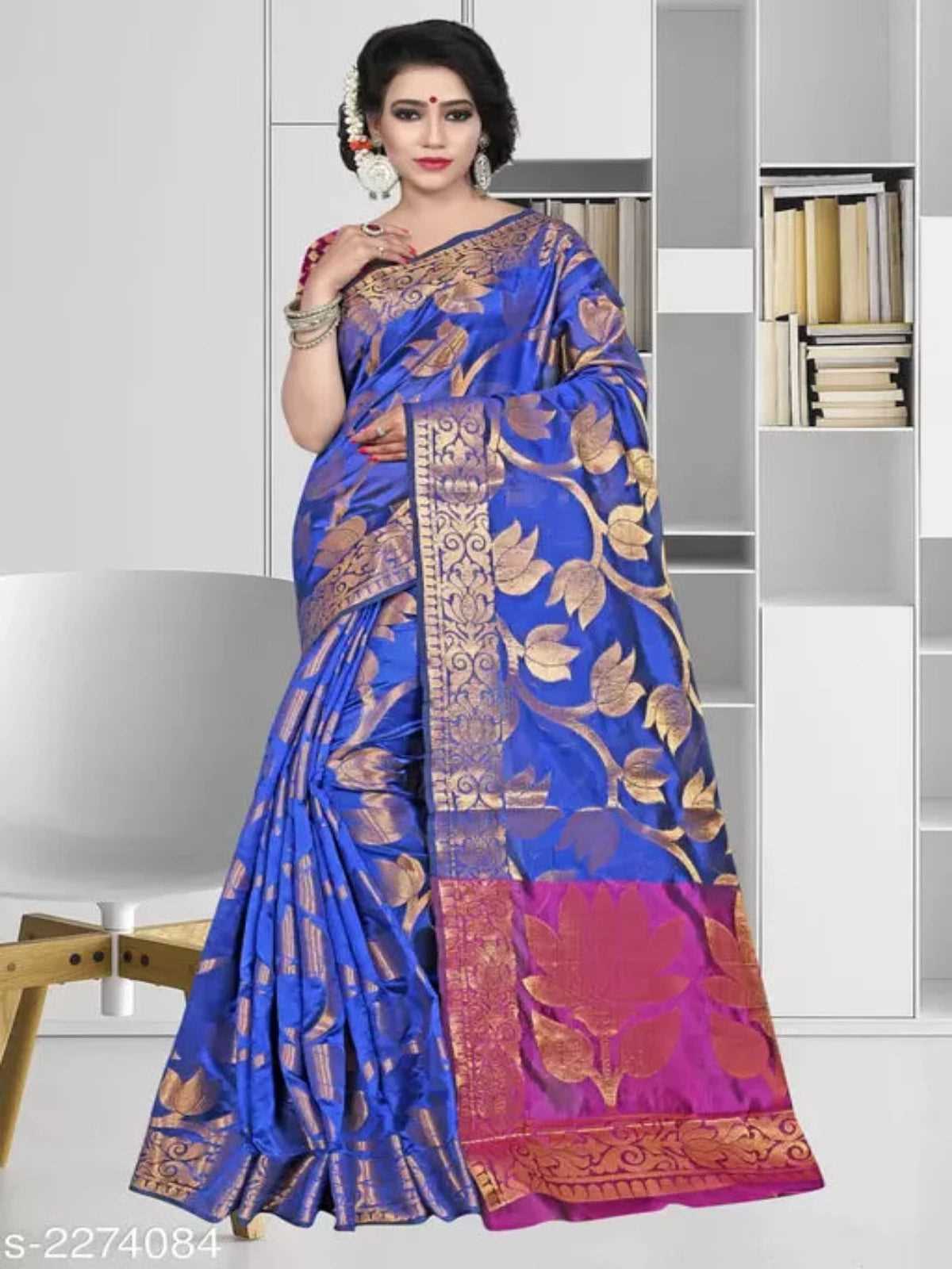 Banarasi Silk Blue Jaquard Saree With Blouse OrderMeFirst