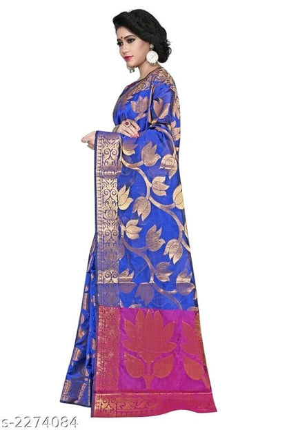 Banarasi Silk Blue Jaquard Saree With Blouse OrderMeFirst