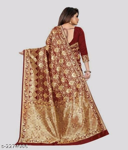 Banarasi Silk Maroon Jacquard Saree With Blouse OrderMeFirst