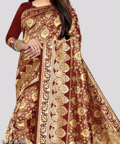 Banarasi Silk Maroon Jacquard Saree With Blouse OrderMeFirst