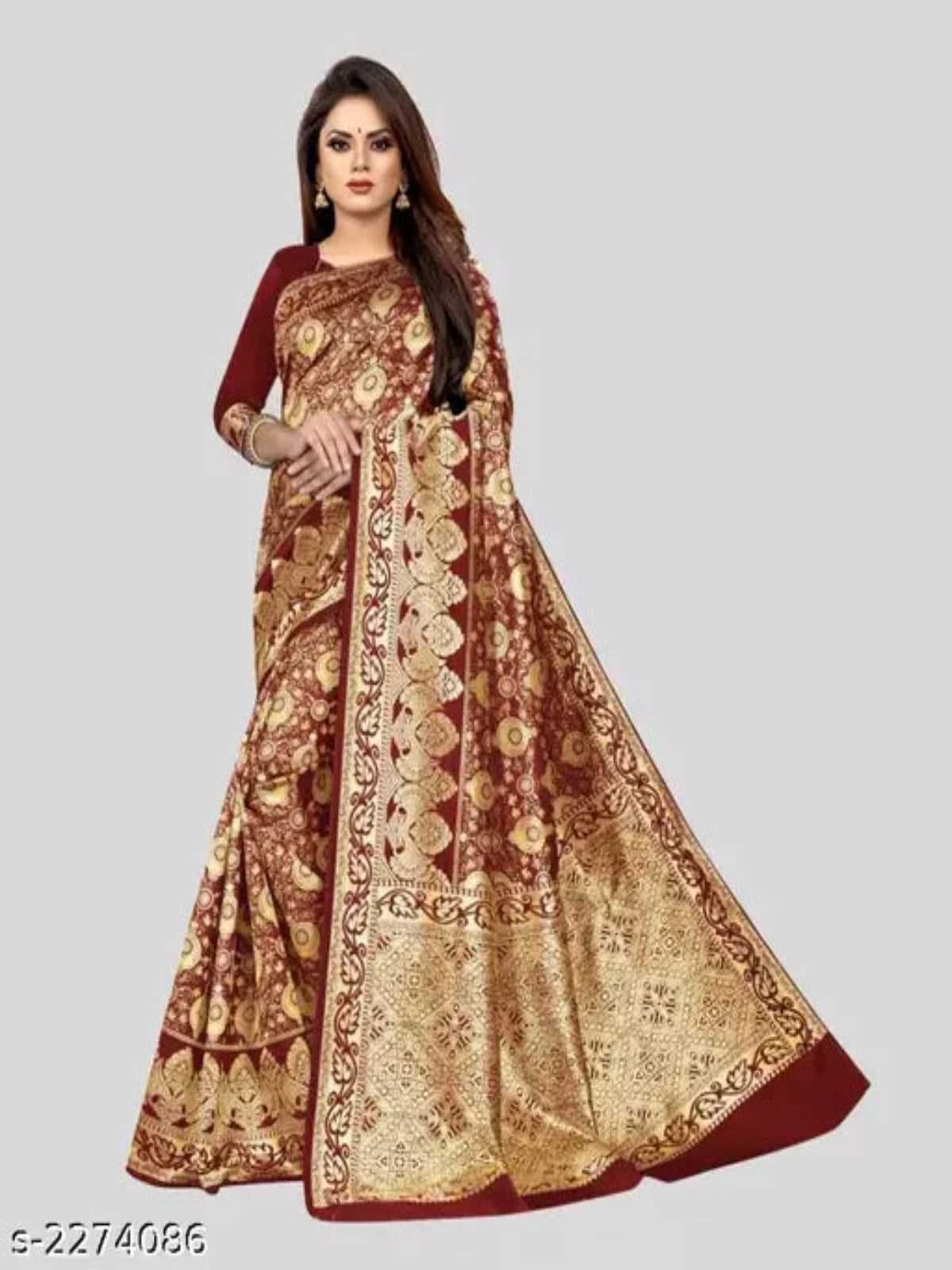 Banarasi Silk Maroon Jacquard Saree With Blouse OrderMeFirst