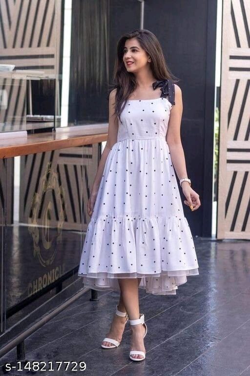 Beautiful Polka Print Fit & Flared White Dress OrderMeFirst