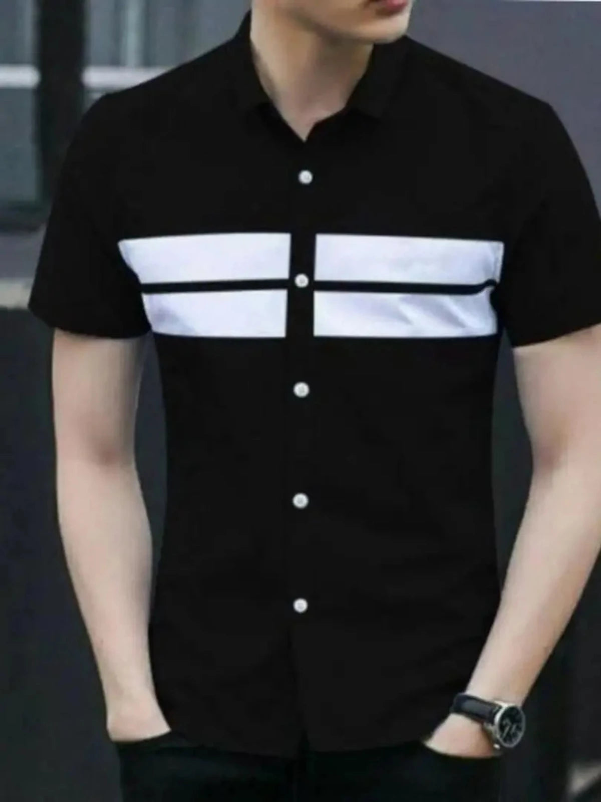 Black Causal Man white line Shirt OrderMeFirst