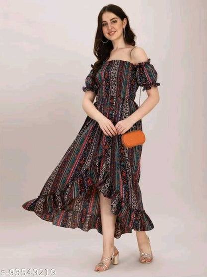 Black Crepe Pleated Knee Length Dress OrderMeFirst