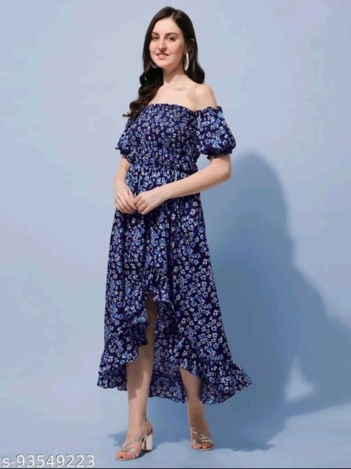 Blue Crepe A-Line Maxi Dress OrderMeFirst