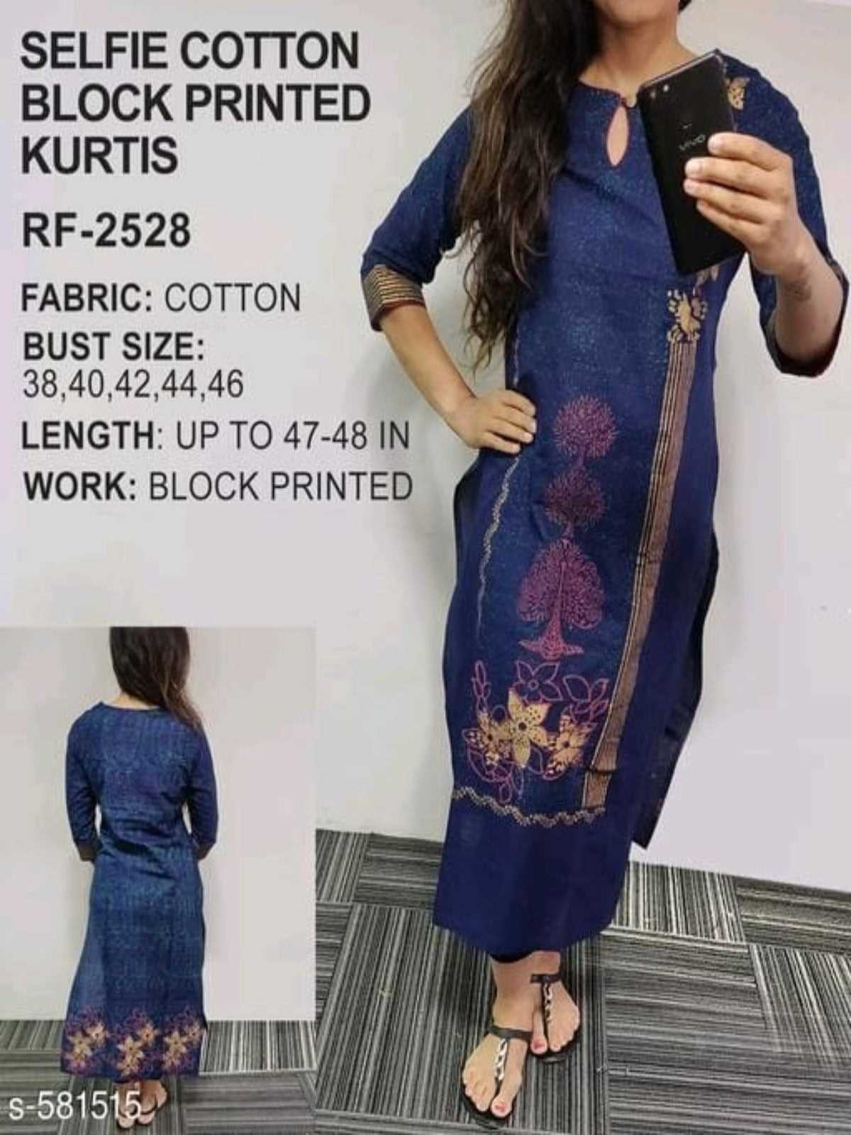 Blue Ethnic Motif Printed Cotton Kurti OrderMeFirst