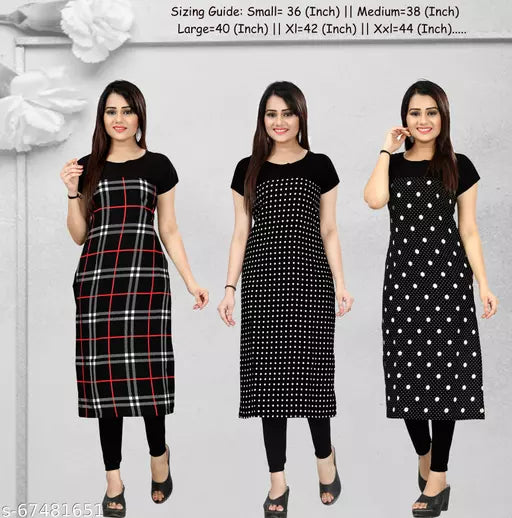 Buy 2 Get 1 Free - Crepe Printed Straight Kurti OrderMeFirst