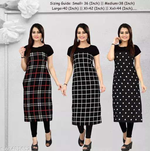 Buy 2 Get 1 Free - Crepe Printed Straight Kurti OrderMeFirst