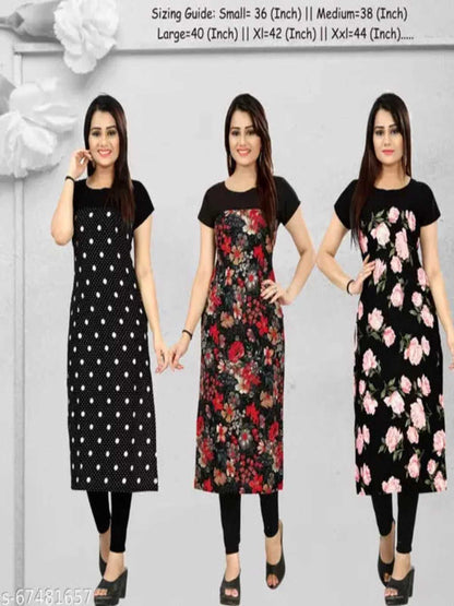 Buy 2 Get 1 Free - Crepe Printed Straight Kurti OrderMeFirst