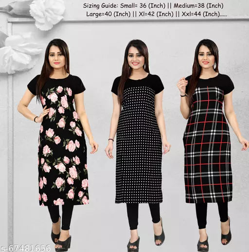 Buy 2 Get 1 Free - Crepe Printed Straight Kurti OrderMeFirst