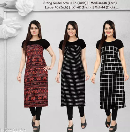 Buy 2 Get 1 Free - Crepe Printed Straight Kurti OrderMeFirst