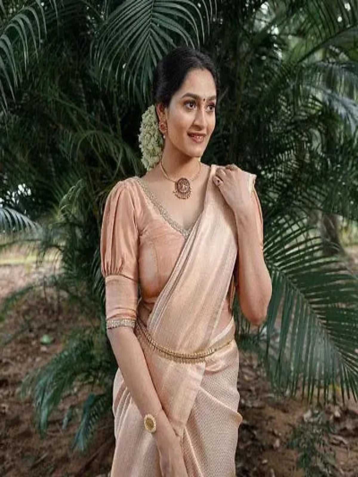 Buy Beige Kanjeevaram Silk Saree For Women OrderMeFirst