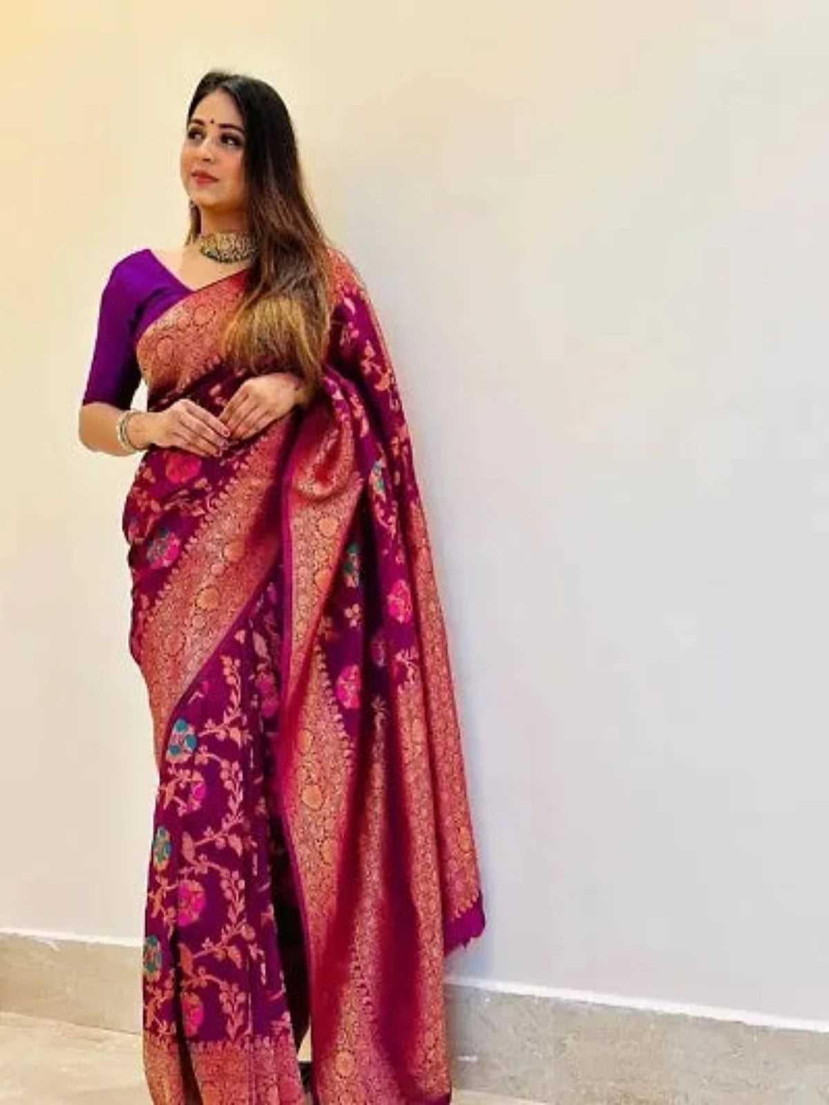 Buy Purple Kanjeevaram Silk Saree For Women OrderMeFirst