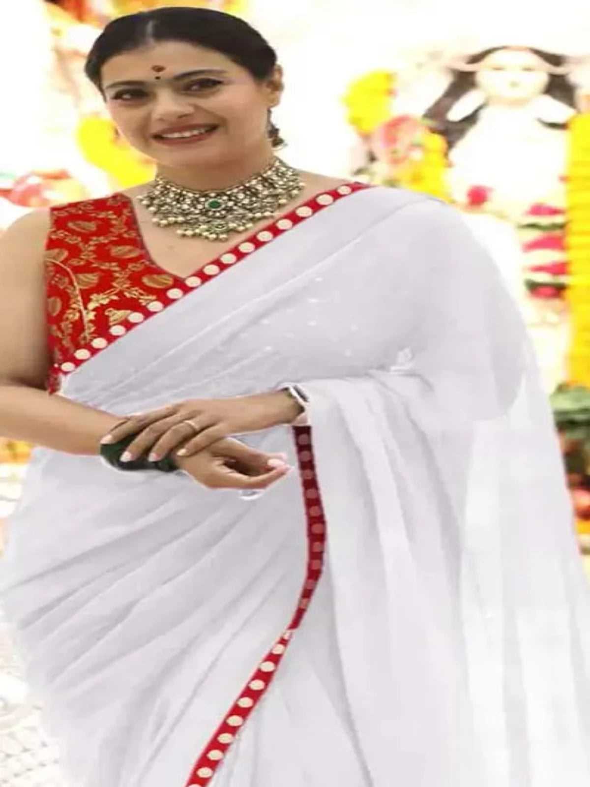 Buy White Beautiful Bollywood Chiffon Kajol Saree OrderMeFirst