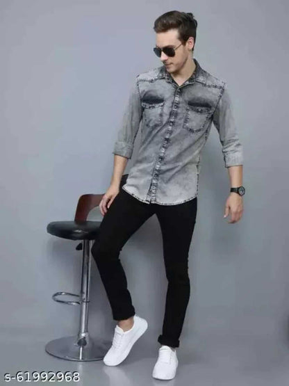 CAZZBA Men Washed Casual Grey Shirt OrderMeFirst