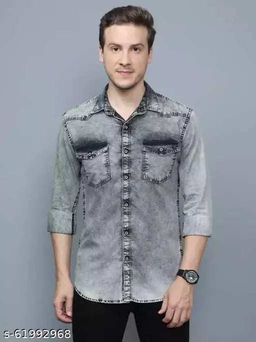 CAZZBA Men Washed Casual Grey Shirt OrderMeFirst