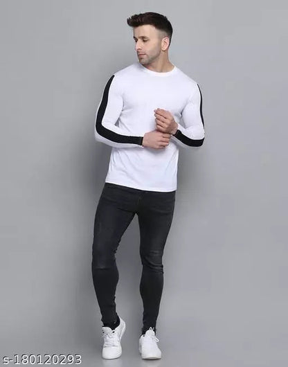 Casual Wear Black Shoulder Striped T-shirts OrderMeFirst