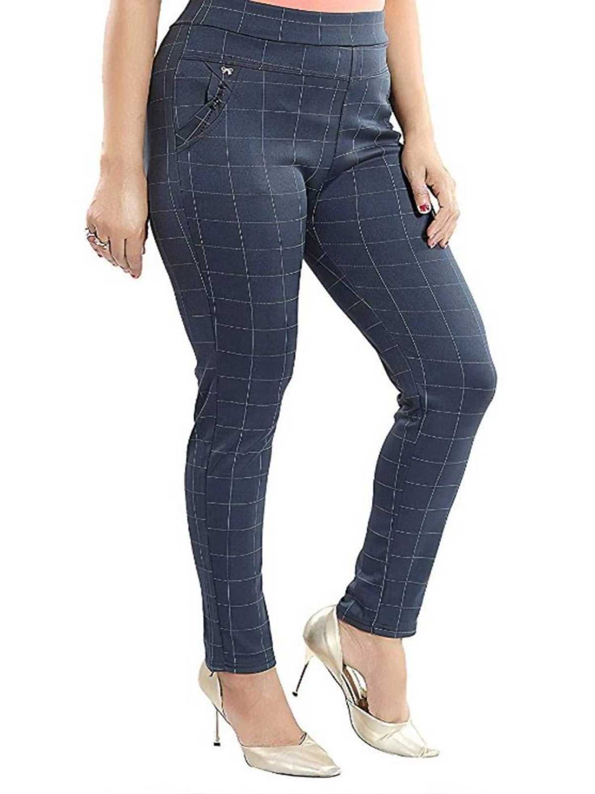 Checks Trouser Pants Stretchable High Waist Ankle Length Jeggings For Girls & Women Free Size (28 to 34) Waist OrderMeFirst