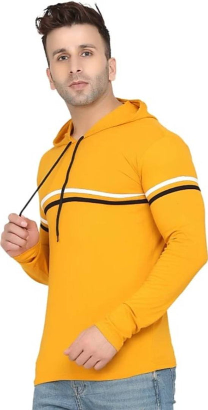 Classic Cotton Blend Striped Hoodie Tshirt for Men OrderMeFirst