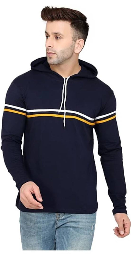 Classic Cotton Blend Striped Hoodie Tshirt for Men OrderMeFirst