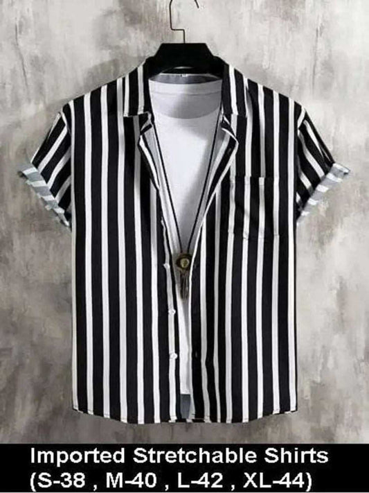 Classic Polyester Spandex Striped Casual Shirts for Mens OrderMeFirst