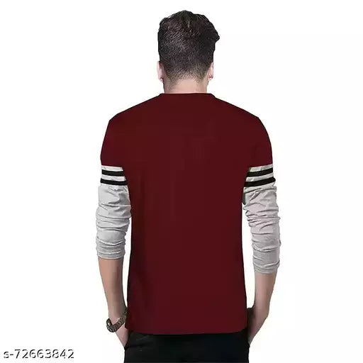 Cotton Maroon Long Sleeves Striped Tshirts OrderMeFirst