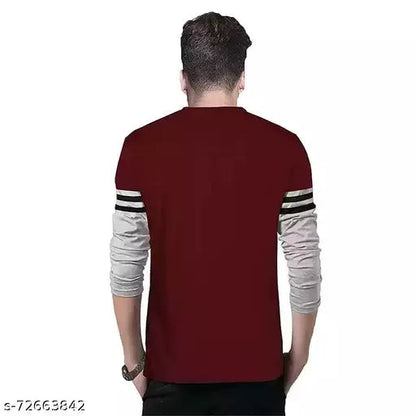 Cotton Maroon Long Sleeves Striped Tshirts OrderMeFirst