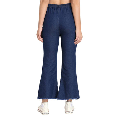 Dark Blue Pearl Embellished Flared Jeans OrderMeFirst