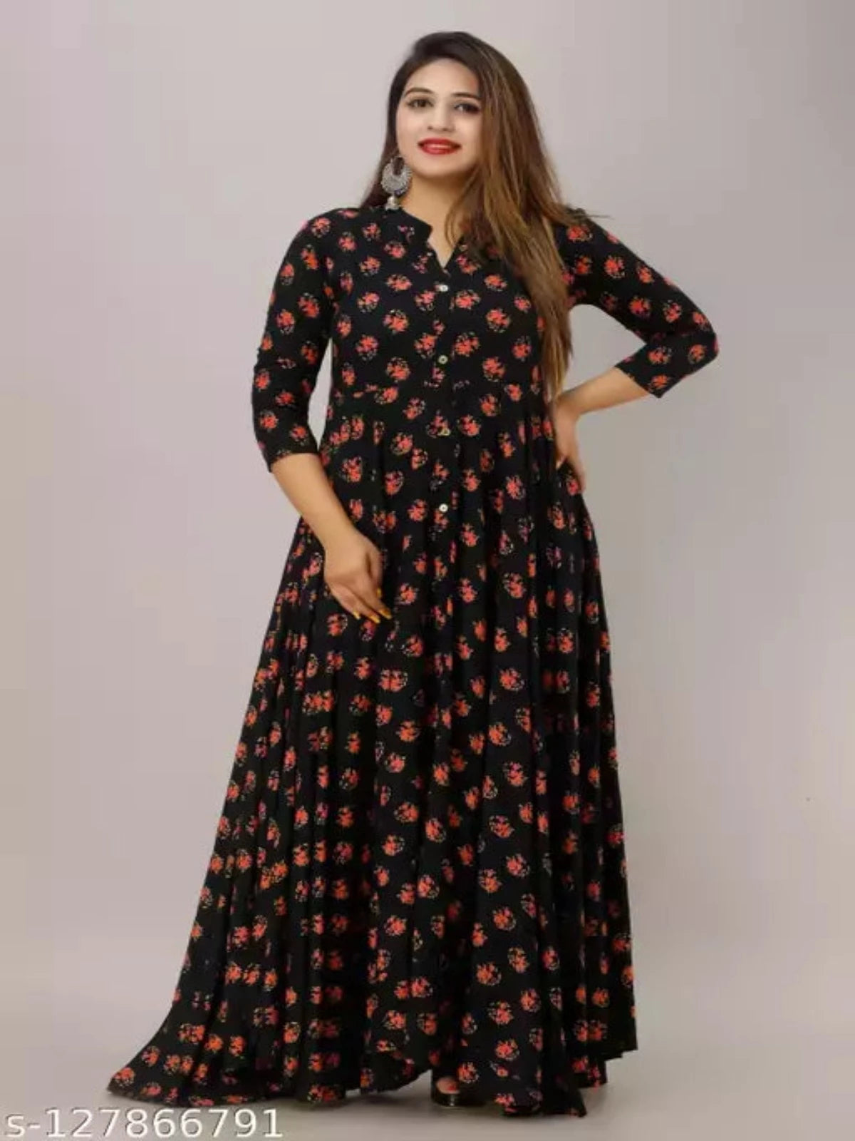 Flared Printed Anarkali gown in Dark Blue OrderMeFirst