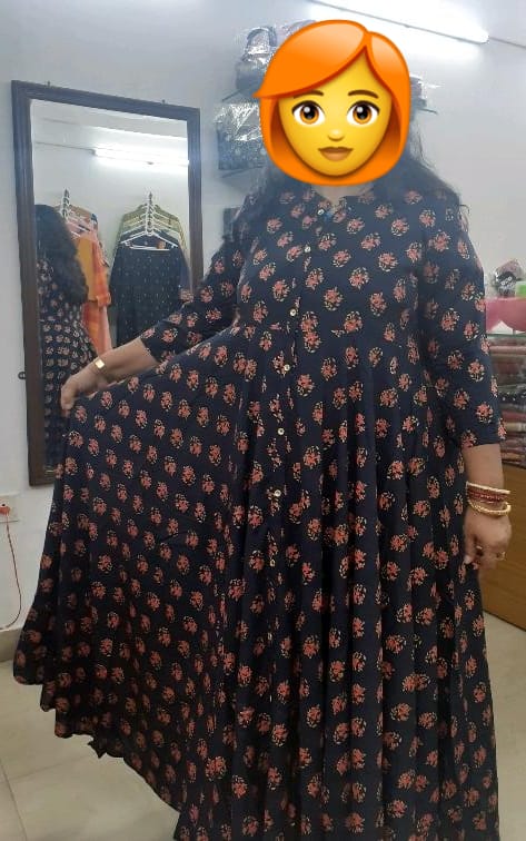 Flared Printed Anarkali gown in Dark Blue OrderMeFirst