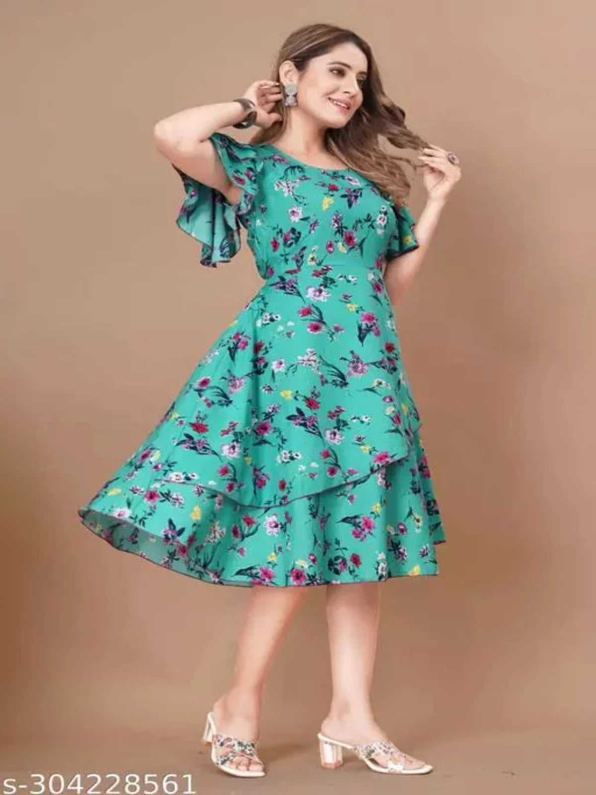 Floral Print Layered Knee Length Dress OrderMeFirst