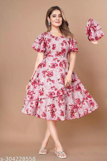 Floral Print Layered Knee Length Dress OrderMeFirst