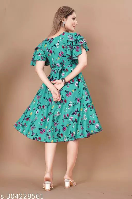 Floral Print Layered Knee Length Dress OrderMeFirst