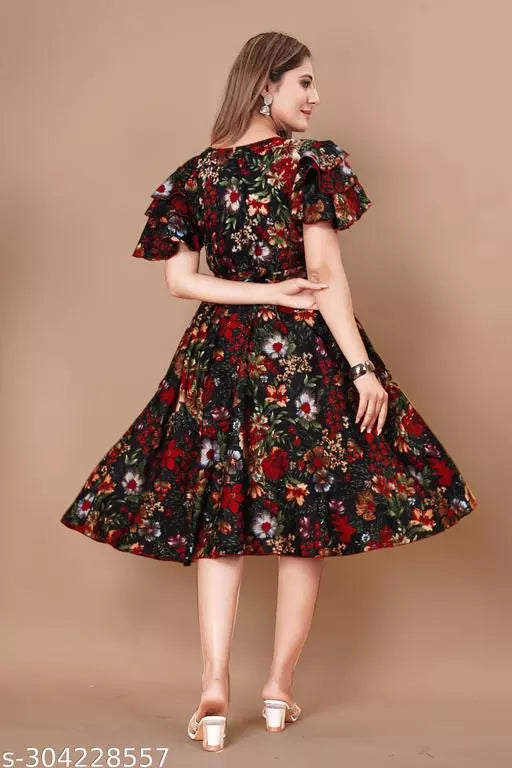 Floral Print Layered Knee Length Dress OrderMeFirst