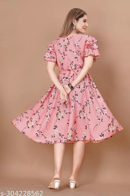 Floral Print Layered Knee Length Dress OrderMeFirst