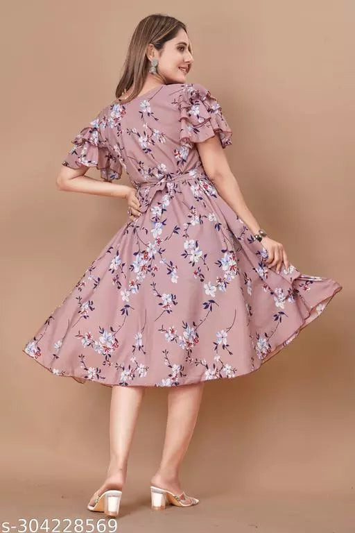 Floral Print Layered Knee Length Dress OrderMeFirst