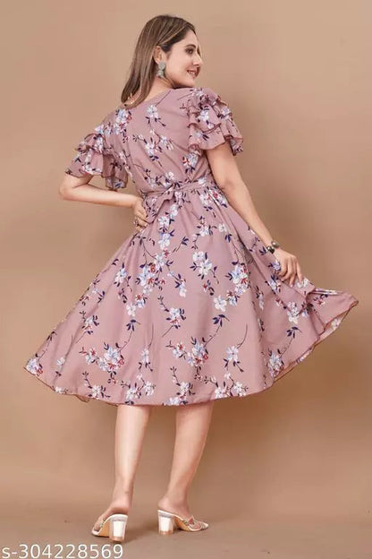 Floral Print Layered Knee Length Dress OrderMeFirst