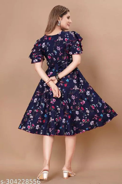 Floral Print Layered Knee Length Dress OrderMeFirst