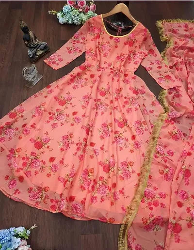 Floral Printed Anarkali Type Gown OrderMeFirst