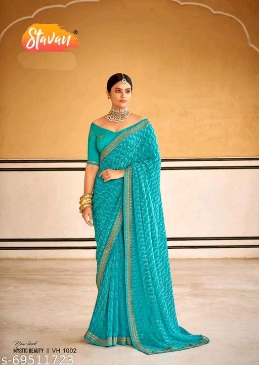 Georgette Lace border Saree With Blouse OrderMeFirst