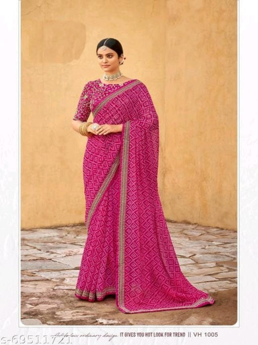 Georgette Lace border Saree With Blouse OrderMeFirst