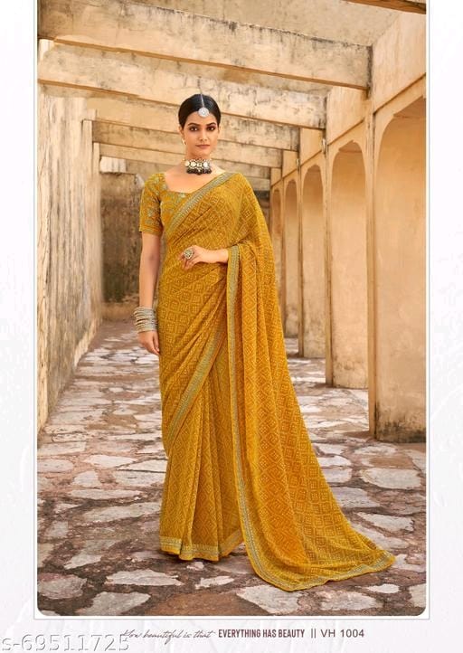 Georgette Lace border Saree With Blouse OrderMeFirst