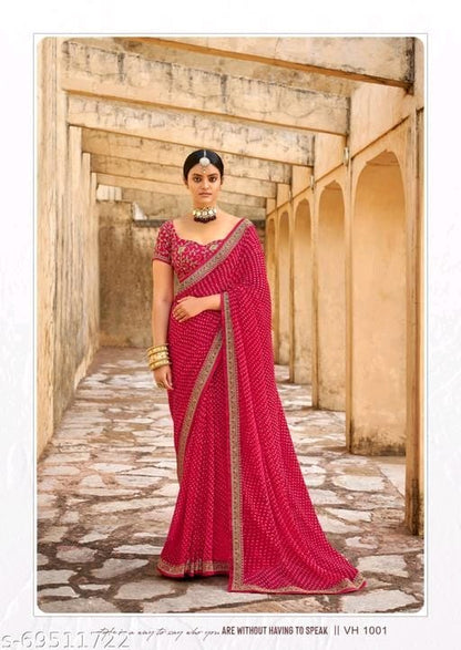 Georgette Lace border Saree With Blouse OrderMeFirst