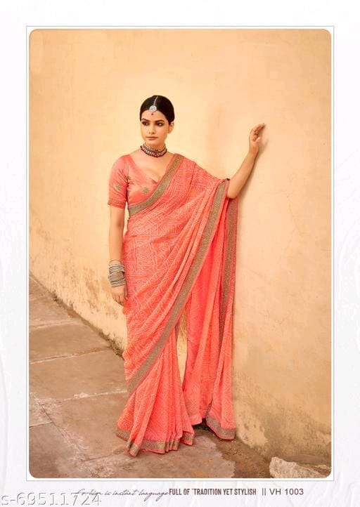 Georgette Lace border Saree With Blouse OrderMeFirst