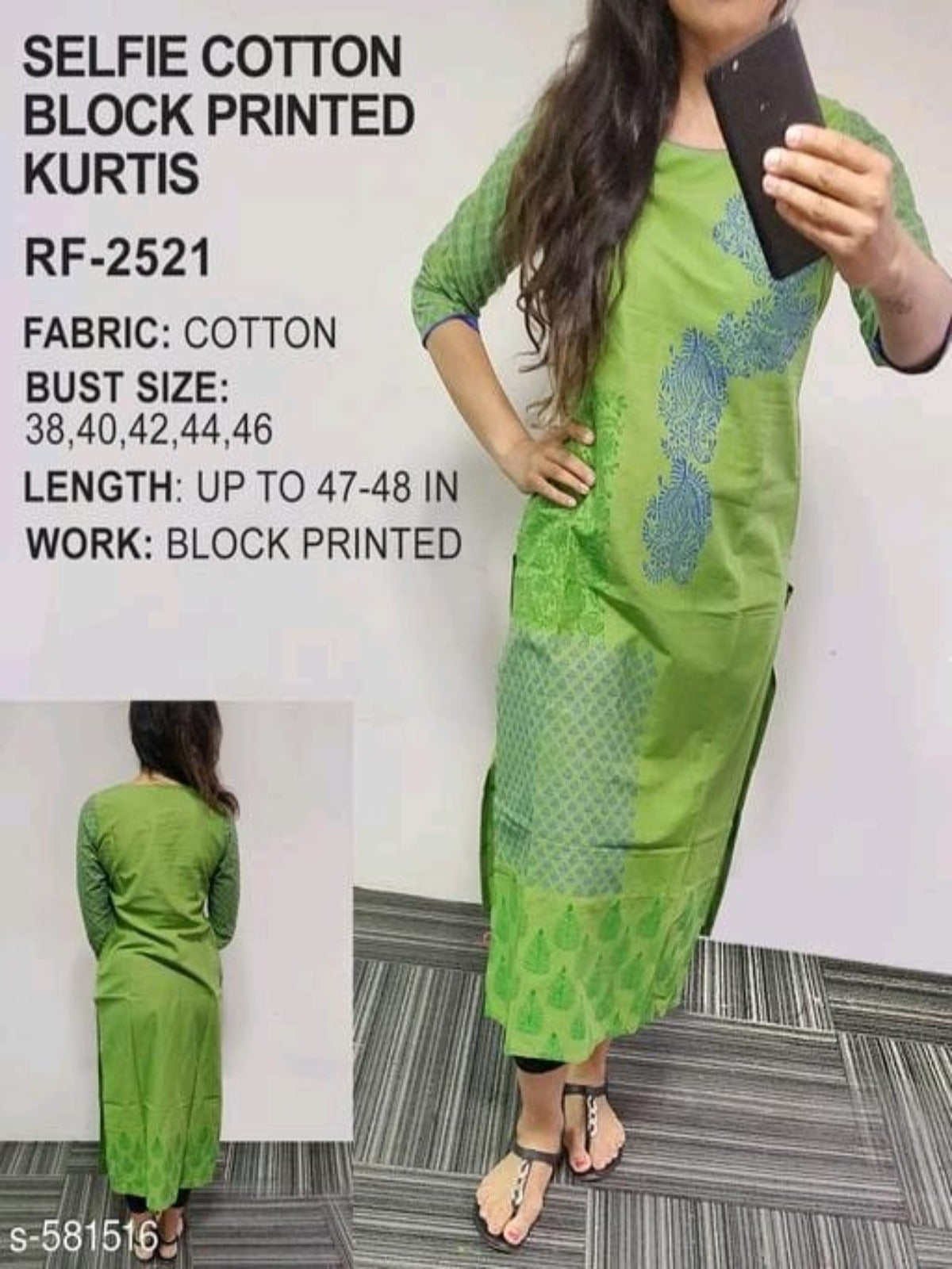 Green Ethnic Motif Printed Cotton Kurti OrderMeFirst